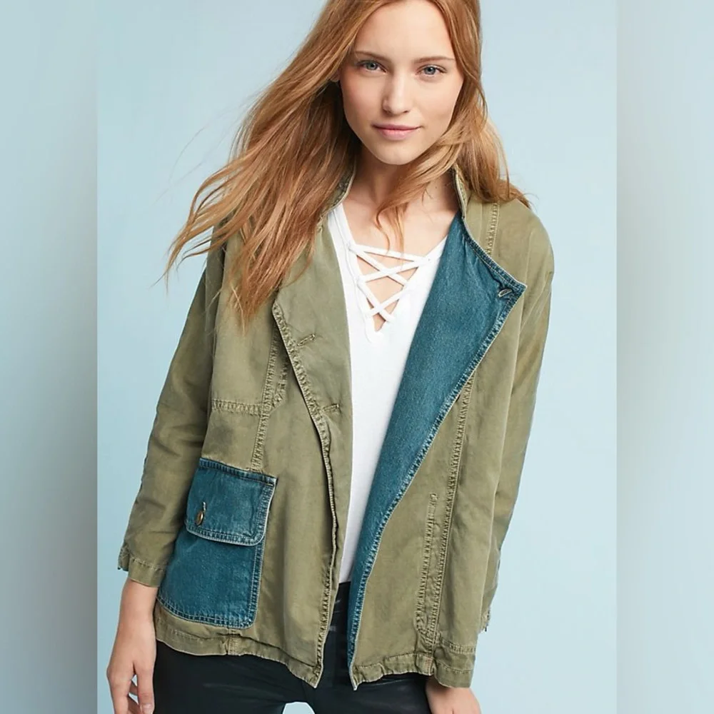 Current/Elliot Double Placket Jacket Military Green